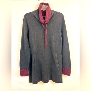 Cynthia Rowley Cowl Neck Heather Gray & Burgundy Sweater Dress Medium